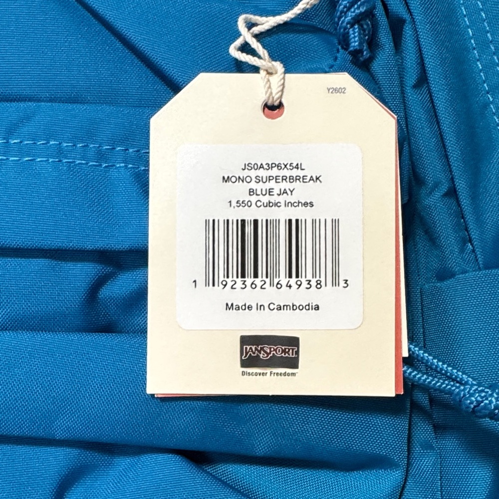 JanSport Mono SuperBreak 25L Backpack Blue Jay NWT Brand New Laptop Sleeve - Picture 7 of 7